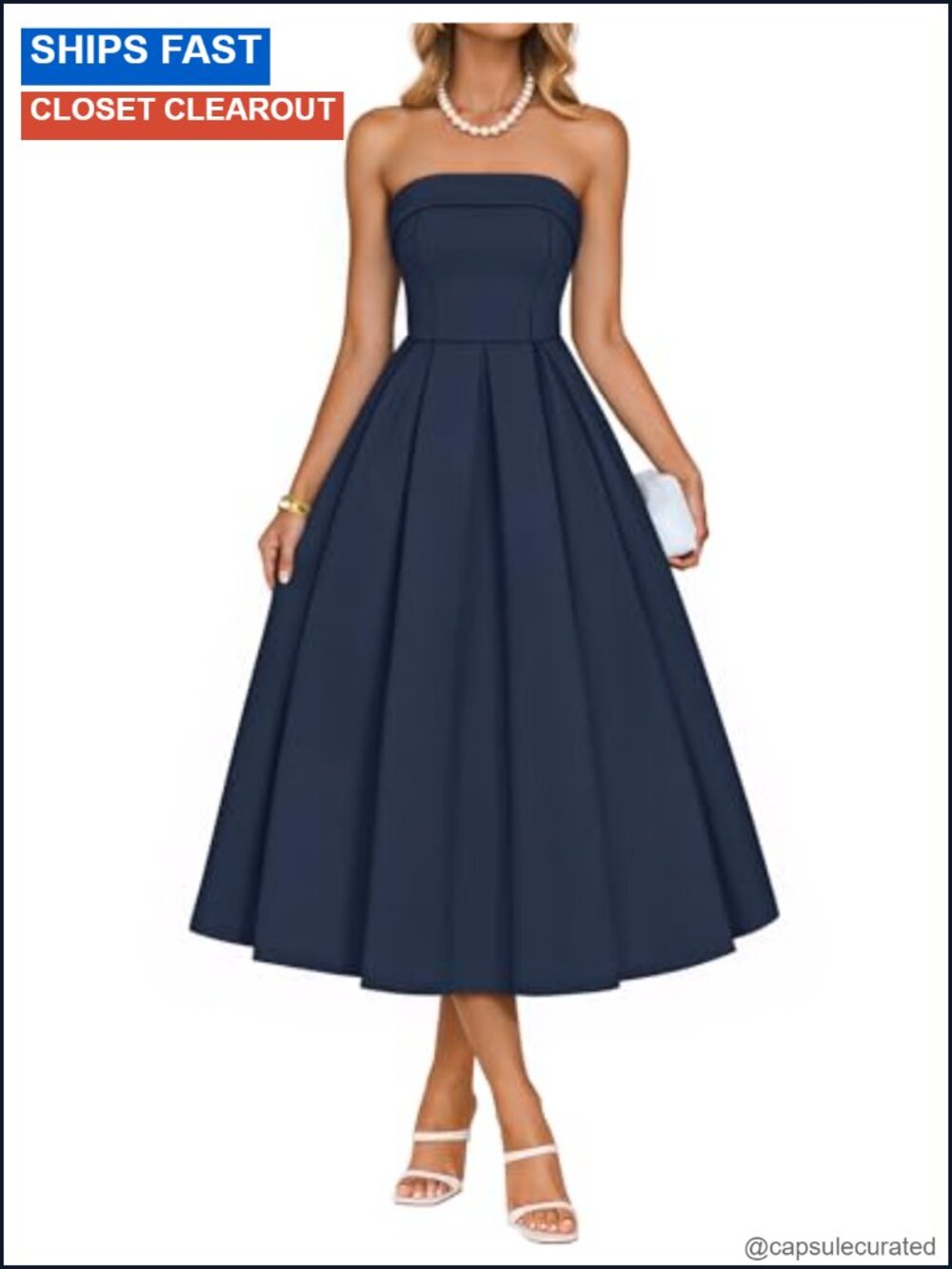 Strapless Midi Cocktail Dress with Pockets